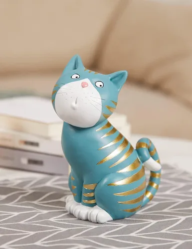 Miniatura 10 de SEINHIJO Estatua de gato, escultura de animal, decoración moderna, arte de regalo para el hogar, dormitorio, sala de estar, poliresina, azul, 6.0