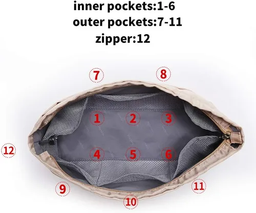 Miniatura 31 de iN Organizador de bolso con cremallera de tela de nailon para mujer, Beige