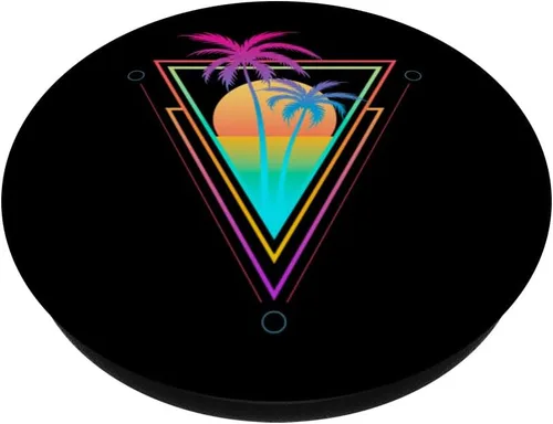 Miniatura 2 de Retro 1980s 1990s Vaporwave Palm Trees Sunset Beach Surf Art PopSockets Adhesive PopGrip
