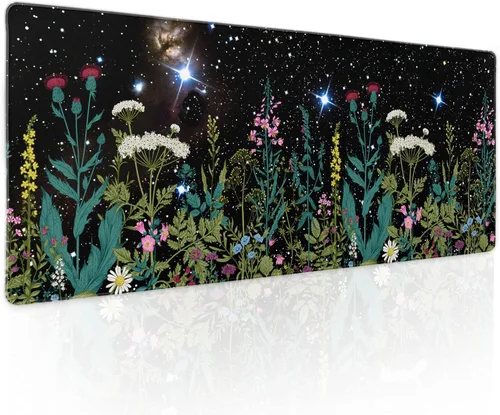 Miniatura 64 de Alfombrilla de ratón rosa y verde anime geométrica japonesa extendida para escritorio 90X40 CM, base de goma antideslizante, borde cosido