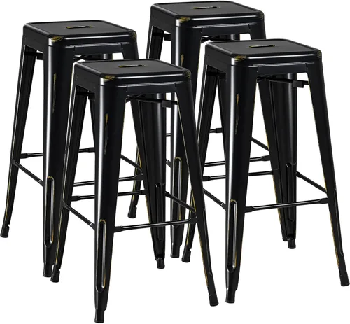 Miniatura 10 de Furmax Juego de 4 taburetes de bar de metal de 30 pulgadas, taburetes de altura de mostrador, sillas de bar industriales, taburete apilable para Azul