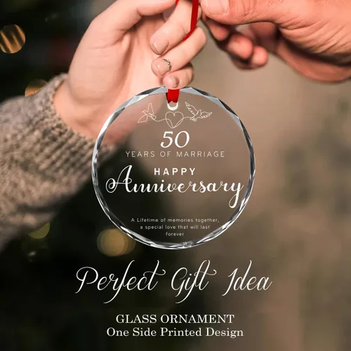 Miniatura 2 de Ornamento de Vidrio para el 50º Aniversario de Bodas – Elegante Decoración de Árbol de Navidad de Vidrio Transparente y Regalo Conmemorativo