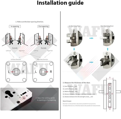 Miniatura 6 de Cerradura inteligente con cámara gran angular de 120° y timbre inteligente sin llave, manija de bloqueo de puerta biométrica de aleación