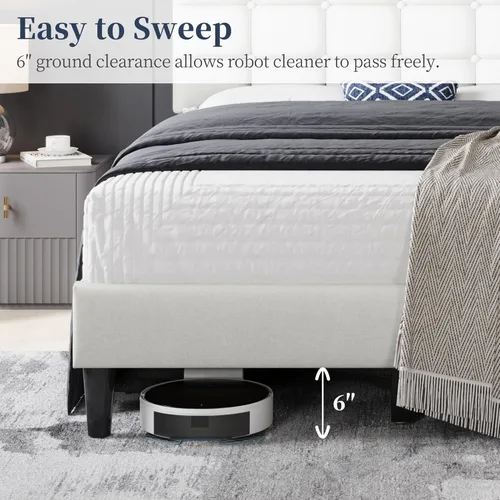 Miniatura 7 de Yaheetech Marco de Cama Tapizado, Plataforma de Cama Full Moderna con Cabecera de Costura Cuadrada y Capitoné con Botones, Altura Ajustable, Soporte