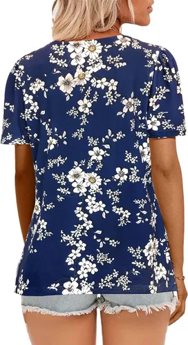 Miniatura 21 de JomeDesign - Camisetas casuales de verano para mujer, manga corta, cuello redondo, manga abullonada