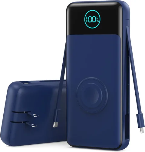 Miniatura 16 de Cargador portátil para iPhone con cables integrados y enchufe de pared, cargador de batería USB C de carga rápida de 13800 mAh, 4 salidas esenciales