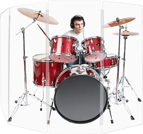 Miniatura 15 de PENNZONI Drum Shield de 5 pies con bisagras de plástico, viene con 3 paneles para tambor y bisagras de plástico, paneles de acrílico transparente