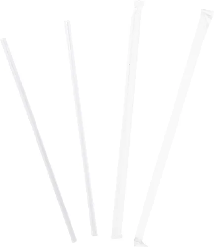 AmerCare Royal Jumbo Pajitas de plástico, pajitas desechables envueltas en papel para cócteles, refrescos, jugos, 9 pulgadas, transparente, caja de