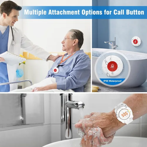 Miniatura 5 de Daytech Botón de llamada del localizador del cuidador para ancianos en el hogar Sistema de alerta de enfermera para pacientes mayores 2 receptor 3
