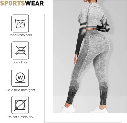 Miniatura 5 de JOYMODE - Conjunto de entrenamiento para mujer, diseño de 2 piezas con leggings de tiro alto sin costuras y camiseta corta , para yoga