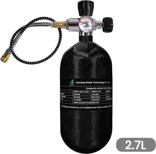 Miniatura 7 de TUXING Tanque de buceo de fibra de carbono 4500Psi 2.7L con medidor de regulador de válvula de llenado de paintball, cilindro compuesto de alta