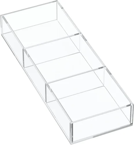 HIIMIEI Bandeja organizadora de cajones de acrílico transparente de 3 secciones, organizador de cajones de oficina y maquillaje (11.8 x 4.3 pulgadas)