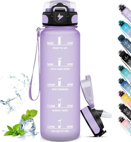 Miniatura 9 de Botella de agua – 16.9 fl oz – Botella de agua para niños, botella de sorbete a prueba de fugas, botella deportiva con marcador de tiempo, botella