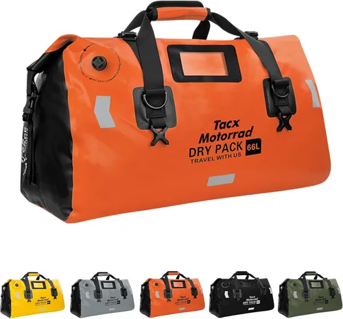 Bolsa de lona impermeable para hombres y mujeres, mochila seca enrollable con correas de fijación rápida, bolsa de sillín de motocicleta para Naranja