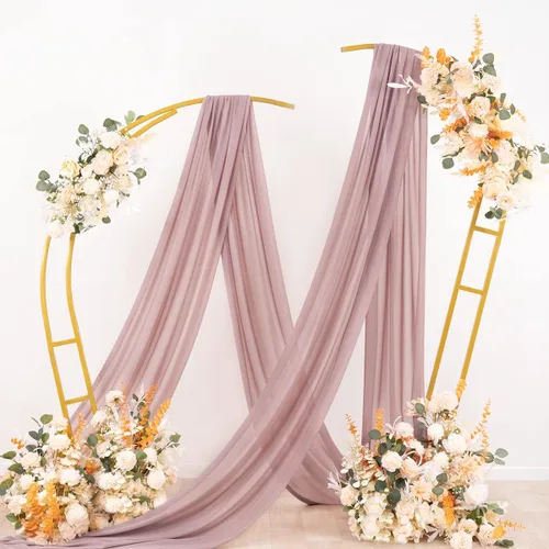 Miniatura 4 de Socomi 29 pulgadas x 19 pies de tela drapeada para arco de boda, 2 paneles de cortina de gasa transparente rosa polvorienta, 6 yardas para Rosa