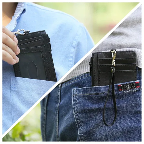 Miniatura 2 de Teskyer - Cartera minimalista delgada, soporte para tarjetas de crédito con bloqueo RFID, compartimento frontal de piel para documentos