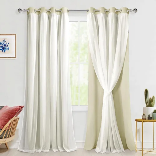 Miniatura 33 de Hiasan Cortinas opacas con superposición transparente, aislamiento térmico para mezclar y combinar de doble capa, cortinas de oscurecimiento de Beige