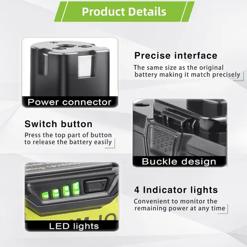 Miniatura 3 de ARyee Ryobi - Batería de 18 V de 6.0 Ah, paquete de 2 unidades de repuesto de iones de litio para ONE+ P102 P103 P104 P105 P107 P108, compatible