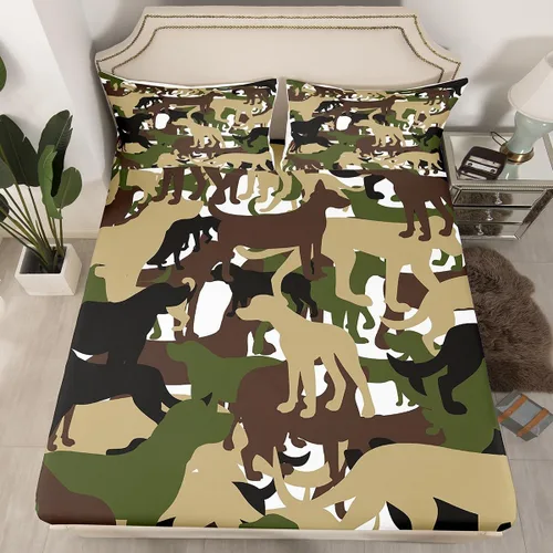 Miniatura 23 de Sábanas de camuflaje para niños, sábanas bajeras de camuflaje verde militar, juego de ropa de cama de camuflaje militar para niños, adolescentes