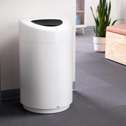Miniatura 5 de Safco Bote de basura con tapa abierta, 30 galones, de acero inoxidable, moderno, para uso en interiores, color blanco 2-Blanco