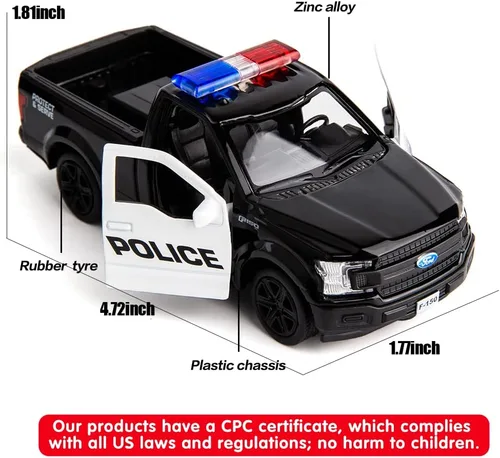 Miniatura 2 de BDTCTK Escala 1/36 compatible con Ford F150 Pickup Truck modelo de coche de policía, aleación de zinc fundido a presión, vehículos de tracción