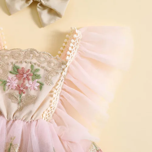 Miniatura 67 de Sasaerucure Traje de verano para bebé niña, sin mangas, mameluco de encaje tutú, mameluco de una pieza con volantes
