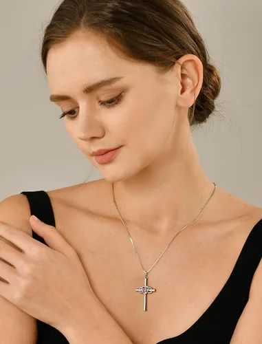 Miniatura 3 de YL Collar de cruz de plata de ley con colgante de crucifijo de corazón infinito para mujer