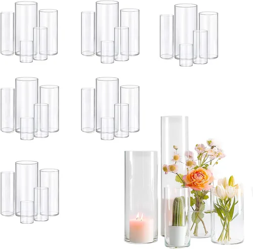Miniatura 8 de 5 piezas de jarrones de vidrio Cilindro Jarrones para centros de mesa Pequeños jarrones de flores de vidrio transparentes Jarrones para decoración