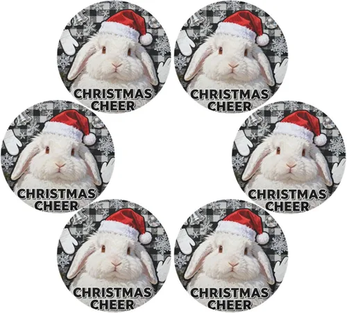 Miniatura 3 de Rabbit Merry Christmas Black Plaid Natural placemats Round Waterproof placemats for Kitchen Table Set of 4 15x15 in manteles para comedor