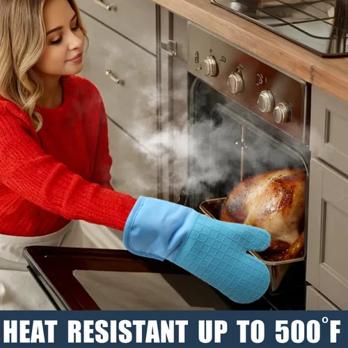 Miniatura 6 de Manoplas de horno y soportes para ollas, 4 juegos, guantes de horno resistentes al calor de 500 ℉ y soporte para ollas, guantes largos para horno