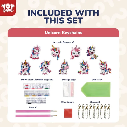 Miniatura 6 de TOY Life Kits de Arte de Diamantes para Niños, 9 Piezas Kits de Pintura de Diamantes de Unicornio DIY Llaveros para Niñas, Arte de Puntos