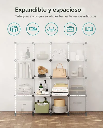 Miniatura 5 de SONGMICS Organizador de almacenamiento de 6 cubos, estante de armario de bricolaje, organizador de ropa de plástico, estantería modular, cubos