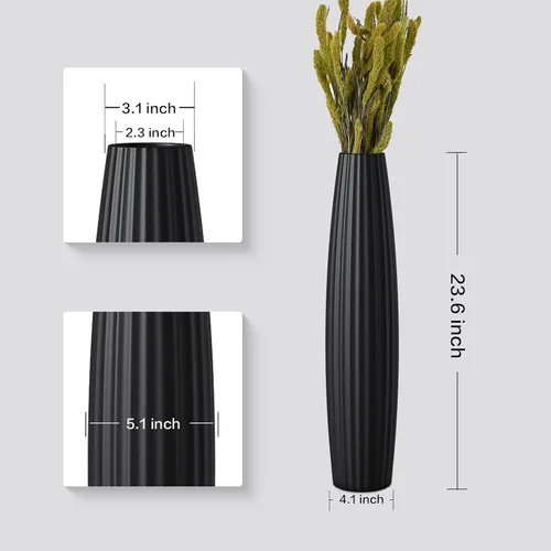 Miniatura 3 de Jarrones de suelo, jarrón alto de 23.6 pulgadas (23.6 in, 1.96 pies) de alto, jarrón negro resistente para decoración de sala de estar, negro
