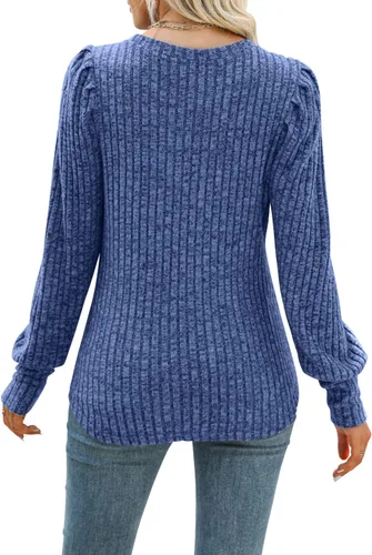 Miniatura 2 de MIHOLL Blusas elegantes y casuales de manga larga abombadas para mujer