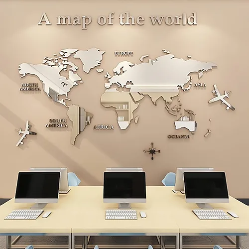 Miniatura 8 de Adhesivo de pared 3D, acrílico con mapa del mundo para pared, para despegar y pegar, calcomanía de pared extraíble para guardería, oficina, sala