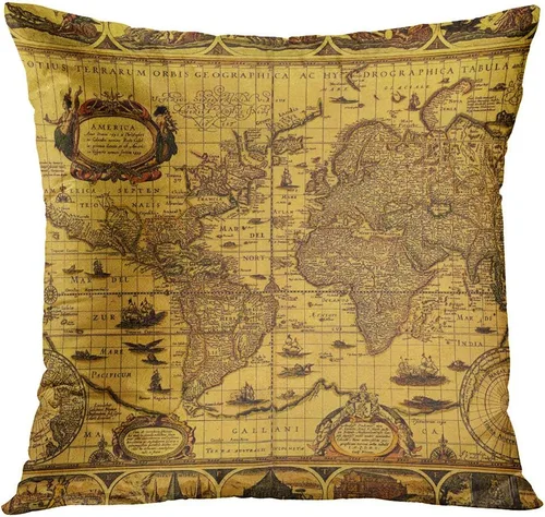 Miniatura 2 de ArtSocket Juego de 4 fundas de almohada vintage con mapa del viejo mundo, cartografía, descubrimiento de sepia antiguo, continentes políticos