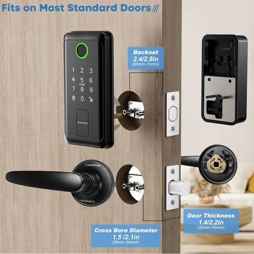 Miniatura 3 de Cerradura de puerta con teclado con asa, cerrojo electrónico digital con aplicación, bloqueo automático de huellas dactilares de entrada sin llave