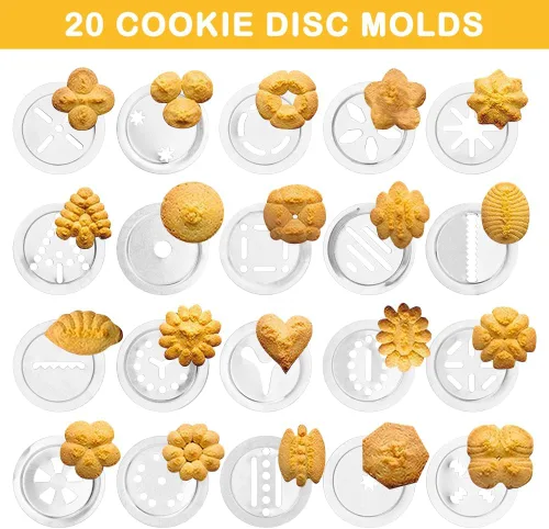 Miniatura 6 de Pistola de prensa manual de galletas de acero inoxidable, kit para hacer churro con 20 discos de galletas y 4 puntas de tubería para hacer pasteles