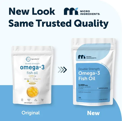 Miniatura 2 de Micro Ingredients Suplementos de aceite de pescado Omega 3 3,000 mg por porción, 240 cápsulas blandas Sabor a limón - Burpless EPA 540mg + DHA