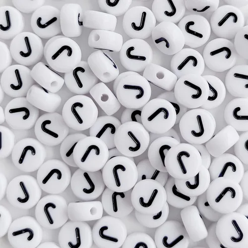 Miniatura 27 de 100 cuentas de letra, cuentas redondas blancas acrílicas del alfabeto de 0.157 x 0.276 pulgadas (0.157 x 0.276 in), cuentas vocales de letra A