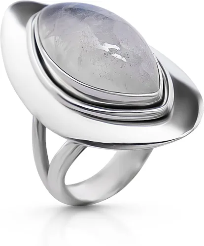 Anillo vintage de piedra lunar marquesa plata de ley 925 joyería étnica tribal y boho chic a la moda y elegante para niñas y mujeres talla US 6