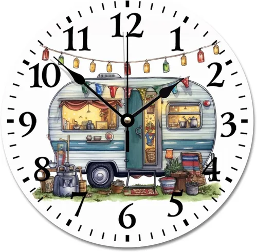 Miniatura 49 de ArogGeld Reloj de pared de 5 O'Clock Somewhere - Reloj redondo de madera para casa de playa, 10, silencioso, sin tictac, batería de cuarzo, granja