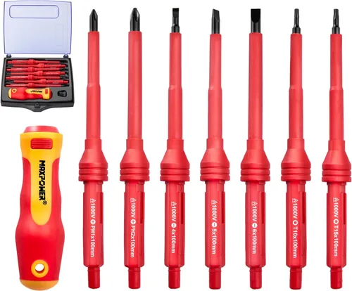 MAXPOWER Juego de destornilladores aislados, destornilladores eléctricos aislados 7 en 1, kit de herramientas de destornillador eléctrico de punta