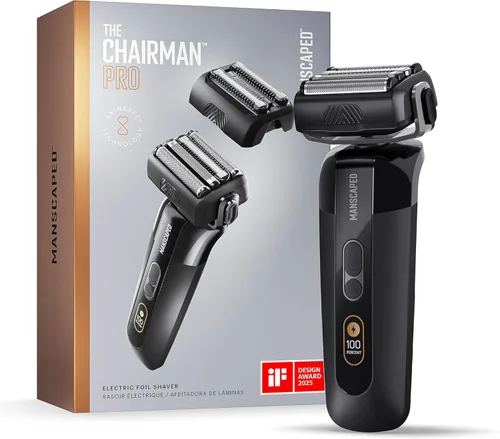MANSCAPED® The Chairman™ PRO - Afeitadora facial eléctrica para hombre, dos cabezales de cuchilla intercambiables, lámina de cuatro cuchillas