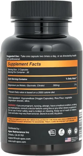 Miniatura 2 de Complejo de magnesio de 300 mg – Malato, glicinato y citrato – 60 cápsulas vegetales Relajación muscular, sueño, energía, estado de ánimo y apoyo