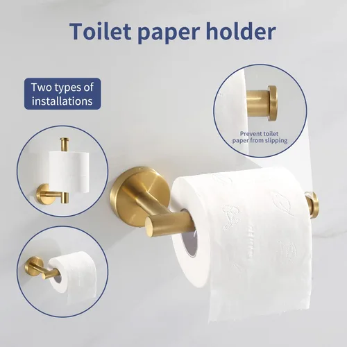 Miniatura 7 de Juego de accesorios de baño en oro cepillado, juego de 10 barras de toallas que incluye 2 barras de toallas de 16 pulgadas, soportes de papel