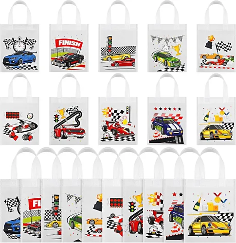 Ferraycle 30 bolsas de regalo de autos de carreras, bolsas de regalo no tejidas con asa, decoraciones de fiesta de cumpleaños, suministros para