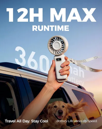 Miniatura 4 de Diveblues Ventilador turbo portátil, ventilador de mano de 100 velocidades con fuerte flujo de aire, ventilador personal plegable 4 en 1 para Paseo