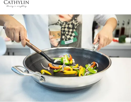 Miniatura 2 de Wok de acero inoxidable 316L de 13 pulgadas con tapa, sartén antiadherente con mango que se mantiene fresco, libre de PFOA, adecuado para cocinas