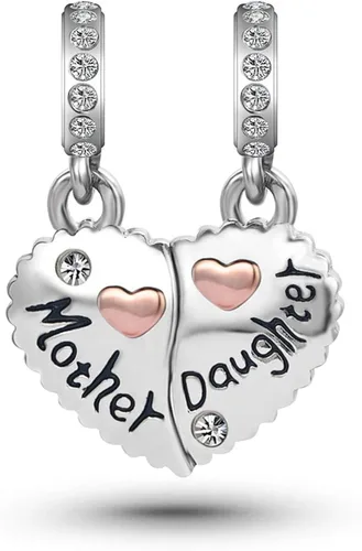 Miniatura 2 de KunBead Juego de dijes colgantes para madre e hijo para pulseras de amor corazón mamá cuentas para collar Metal Cobre